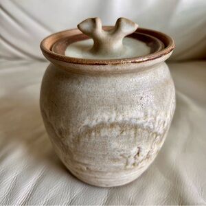 Handmade Stoneware Pottery Lidded Jar Signed